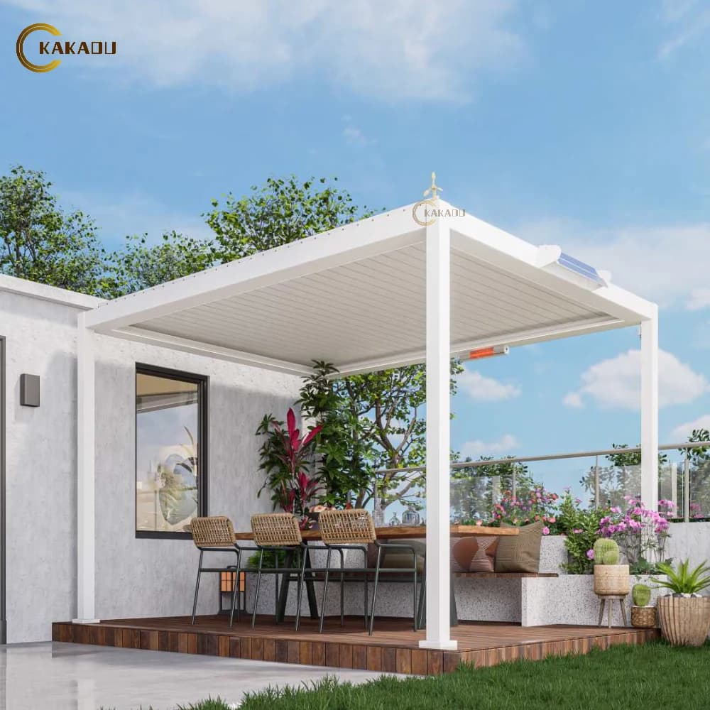 KAKADU 3x3m Electric Solar Panel Pergola Powder Coated Aluminum with PVC and Steel Blinds Waterproof for Outdoor Garden Use