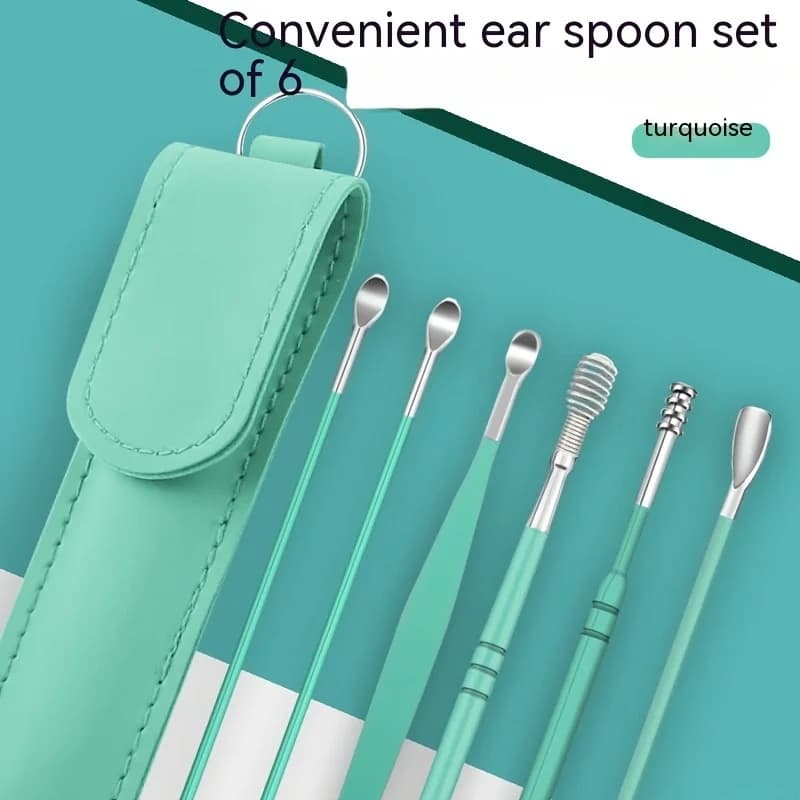 6-piece household ear picking and cleaning tool set, portable spiral spring ear scoop