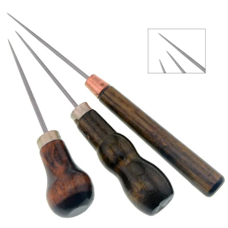 1pcs Durable Awl Tools with Wooden Handle Diy Leather Crafts Punch Tools Leather Hole Punches Stitching Tools Handmade Supplies