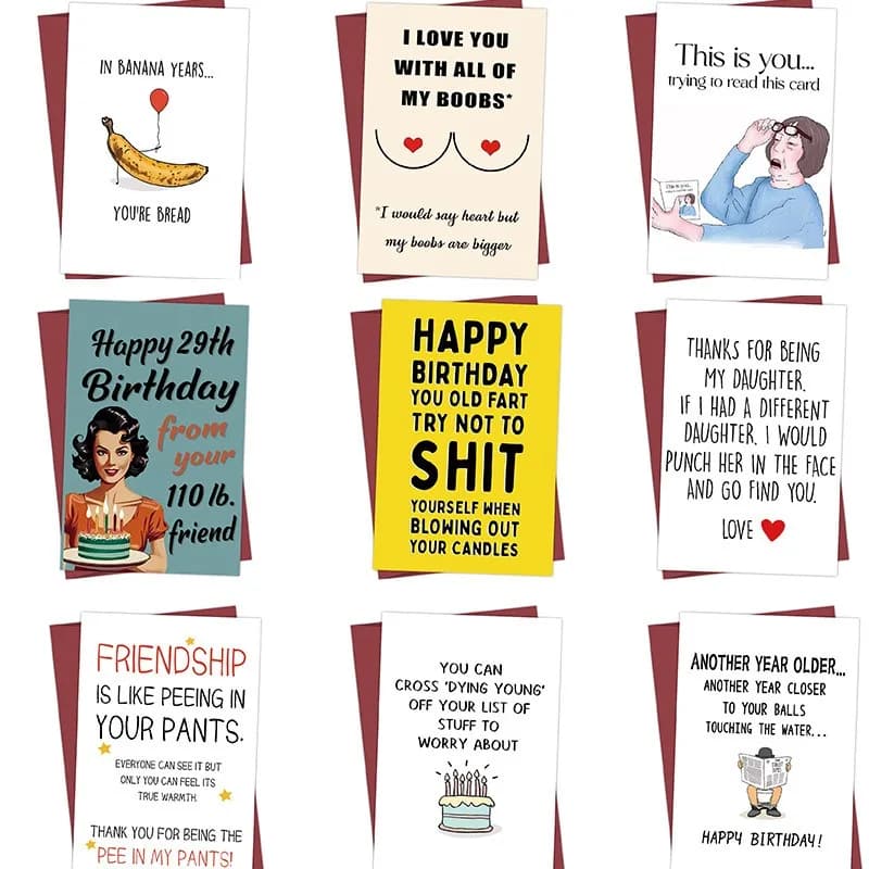 1 Set of Greeting Cards (with Envelopes) Funny Birthday Cards Humorous Text Cards Playful Gift Perfect for Holidays