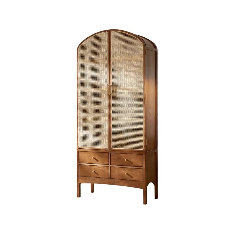 Retro solid wood rattan locker, housekeeping cabinet hotel high cabinet wabi-sabi wind bookcase