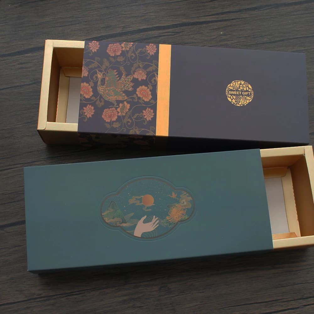 골드 중국풍 종이 박스 5개 마카롱 초콜릿 쿠키 캔디 파티 선물 포장 24.7x10.5x5.6cm