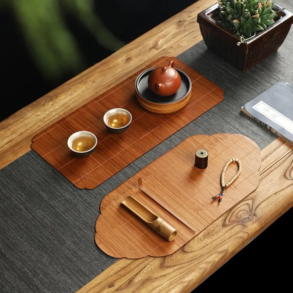 Multicolor Bamboo Tea Mat Heat Insulation Anti Scalding Tea Ceremony Accessories Multi-shape Hand-woven Tea Mat