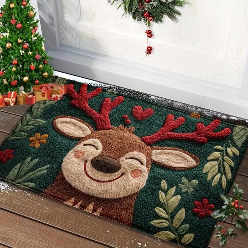 Christmas Crystal Velvet Floor Mat Xmas Holiday Decoration New Year Santa Claus Carpet Bathroom Kitchen Absorbent Elk Foot Mat