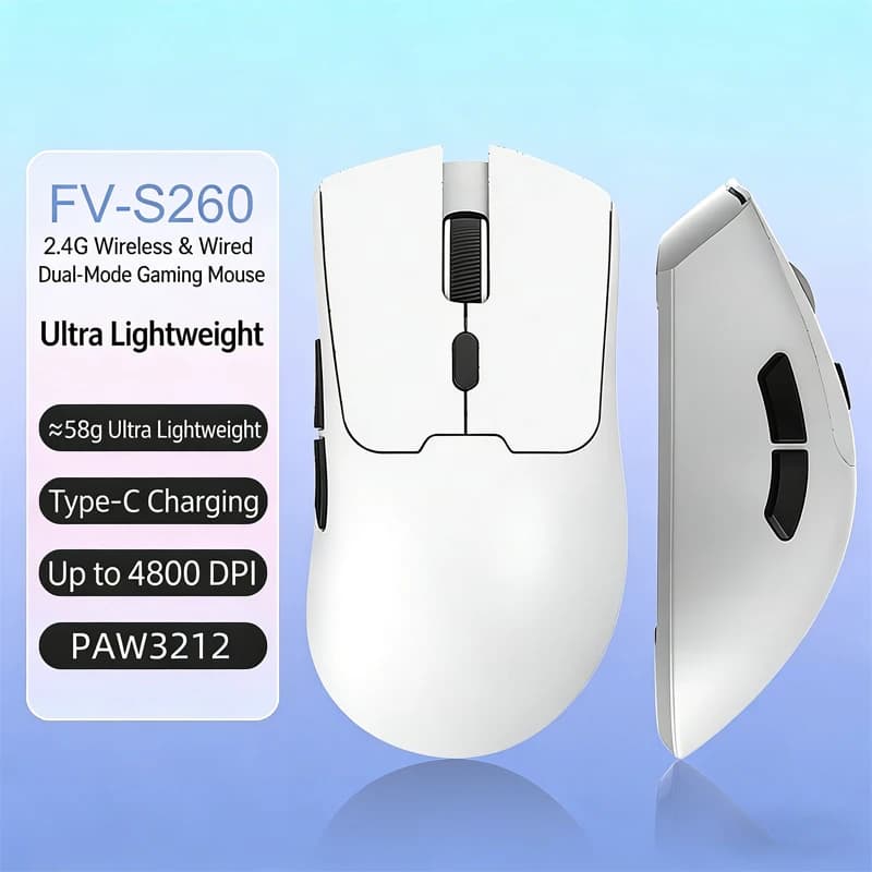 S260 초경량 게임 마우스, 블루투스 2.4G 무선, 게임 센서 5 조정 가능한 DPI, 사무실 게임용 듀얼 모드 무선 마우스