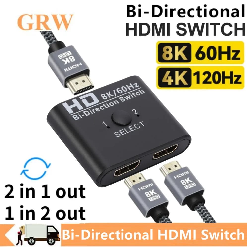 8K 60Hz HDMI 양방향 분배기 1x2/2x1 스위치 PS4 TV박스용 셀렉터