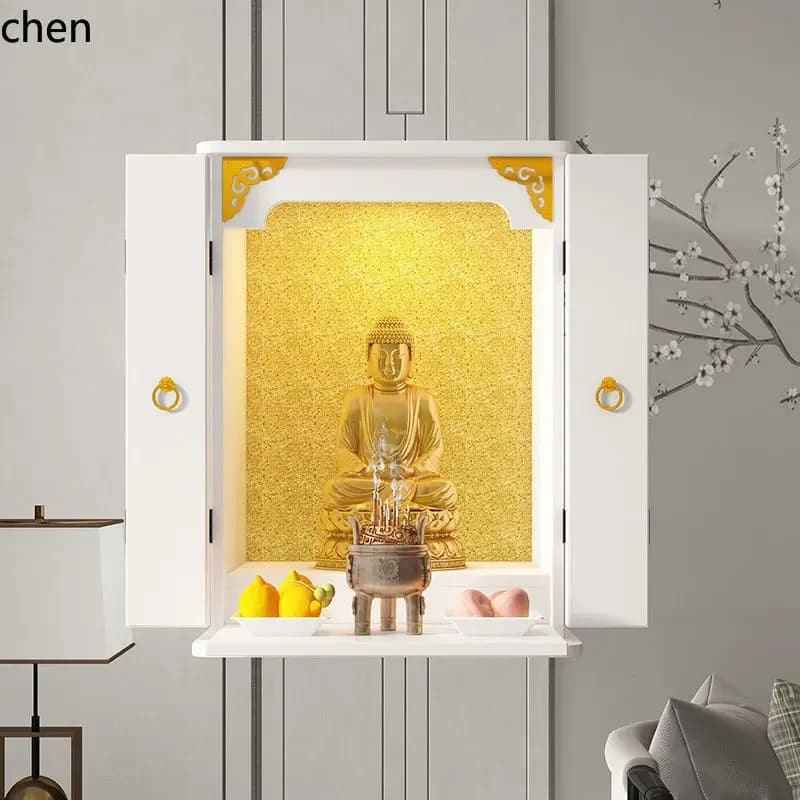 r5.20 Household Buddha Shrine with Door Offering Table Simple Modern God of Wealth Cabinet Altar Worship Table（no  Buddha ）