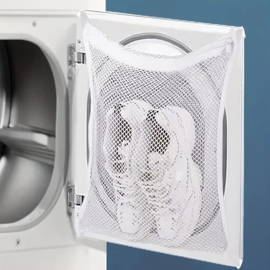 2 Piece White Shoe Wash Bag, Reusable, with Zipper and Strap, Suitable for Shoes, Clothing, and Protection From Damage