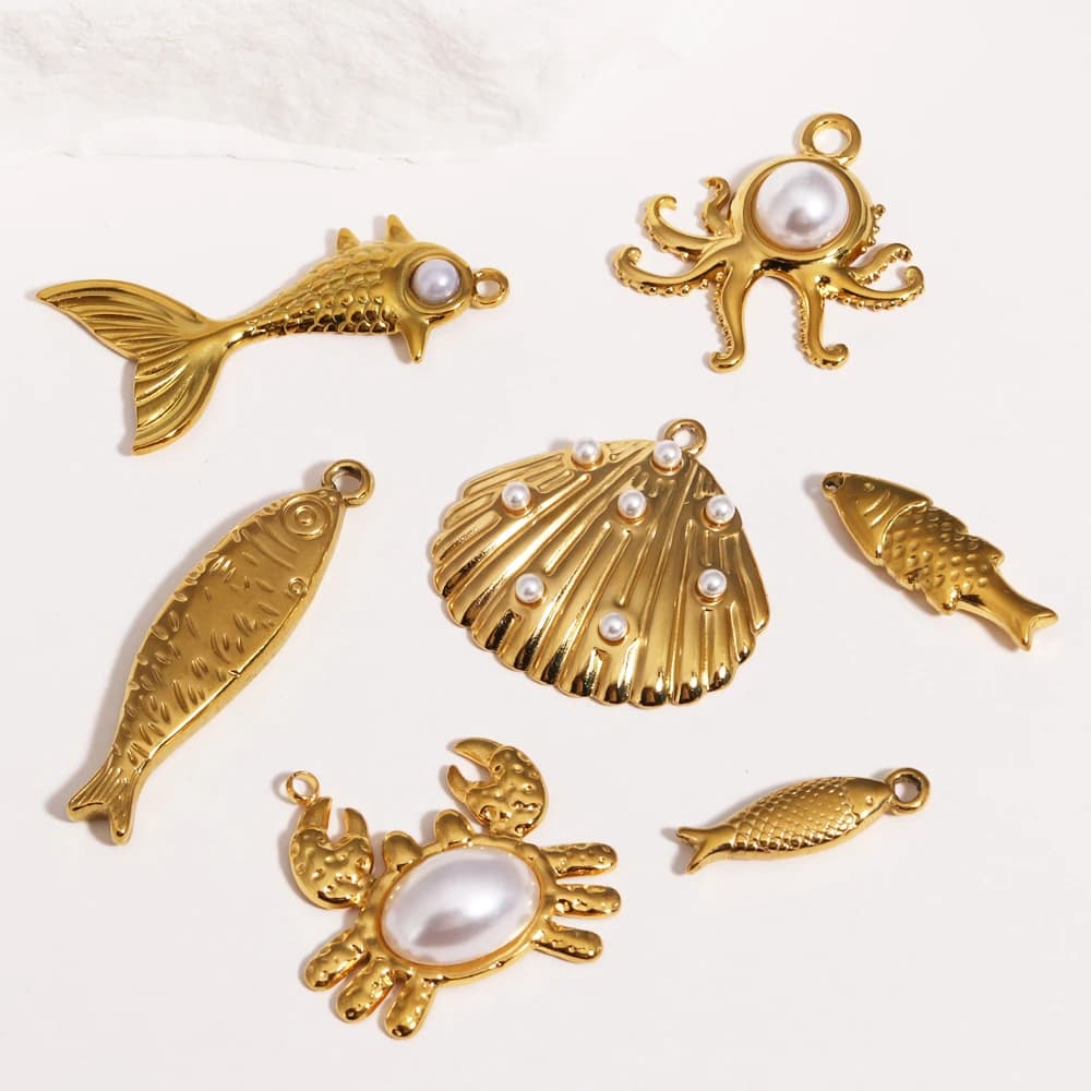3pcs/Lot Wholesale Stainless Steel Natural Stone Anemone Starfish Diy Charms Dolphin Conch Necklace Pendants Butterfly Jewelry