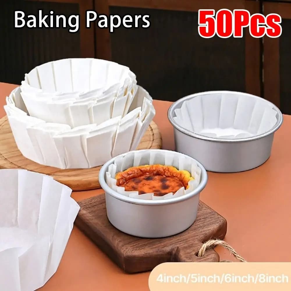 50Pcs Kitchen Use Baking Papers Cake Wrap Foldless Disposable Basques Cake Paper Oilproof 4/6/8inch Cupcake Liner