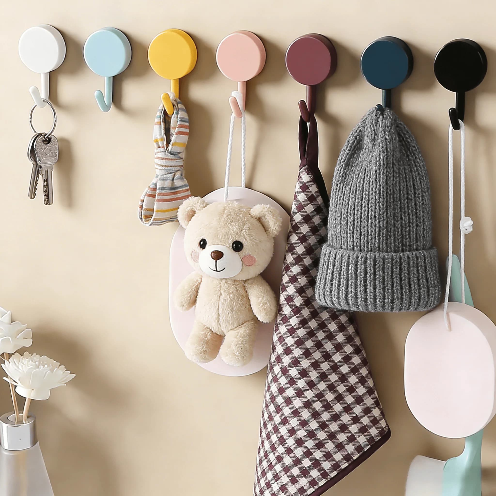 Multipack of 10 Mini Wall Hooks - Space Savers for Organization, Easy to Use & Convenient, Small Command Hooks for Keys, Towels