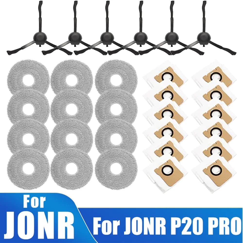 JONR P20 PRO 진공 로봇 액세서리, 사이드 브러시 걸레 천 먼지 봉투 효율적인 마이크로 화이버 예비 청소 부품 교체