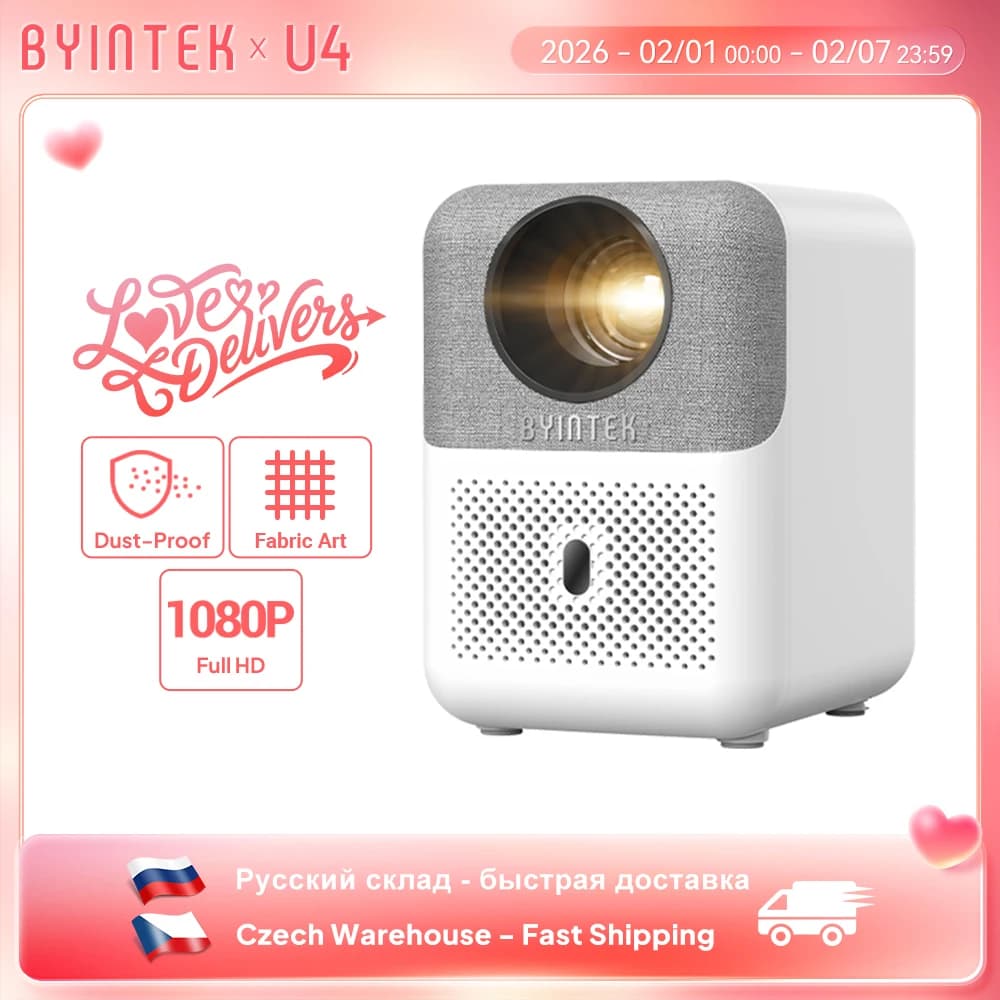 BYINTEK LOVE U4 스마트 미니 홈 시어터 프로젝터, 4K 1080P 비디오, 안드로이드 와이파이, 스마트폰 시네마