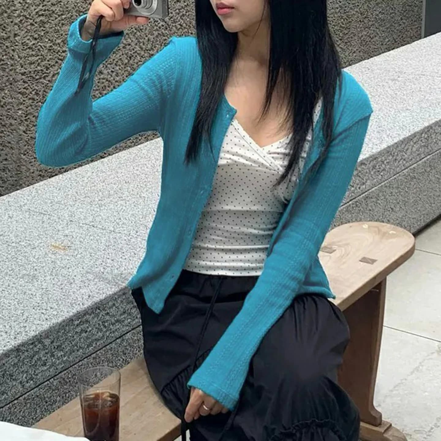 [RUOKE] Casual Streetwear Long Sleeve Top Spring Summer Knit Button Up Thin Coat Korean Style Outerwear Daily Cardigan Commuter