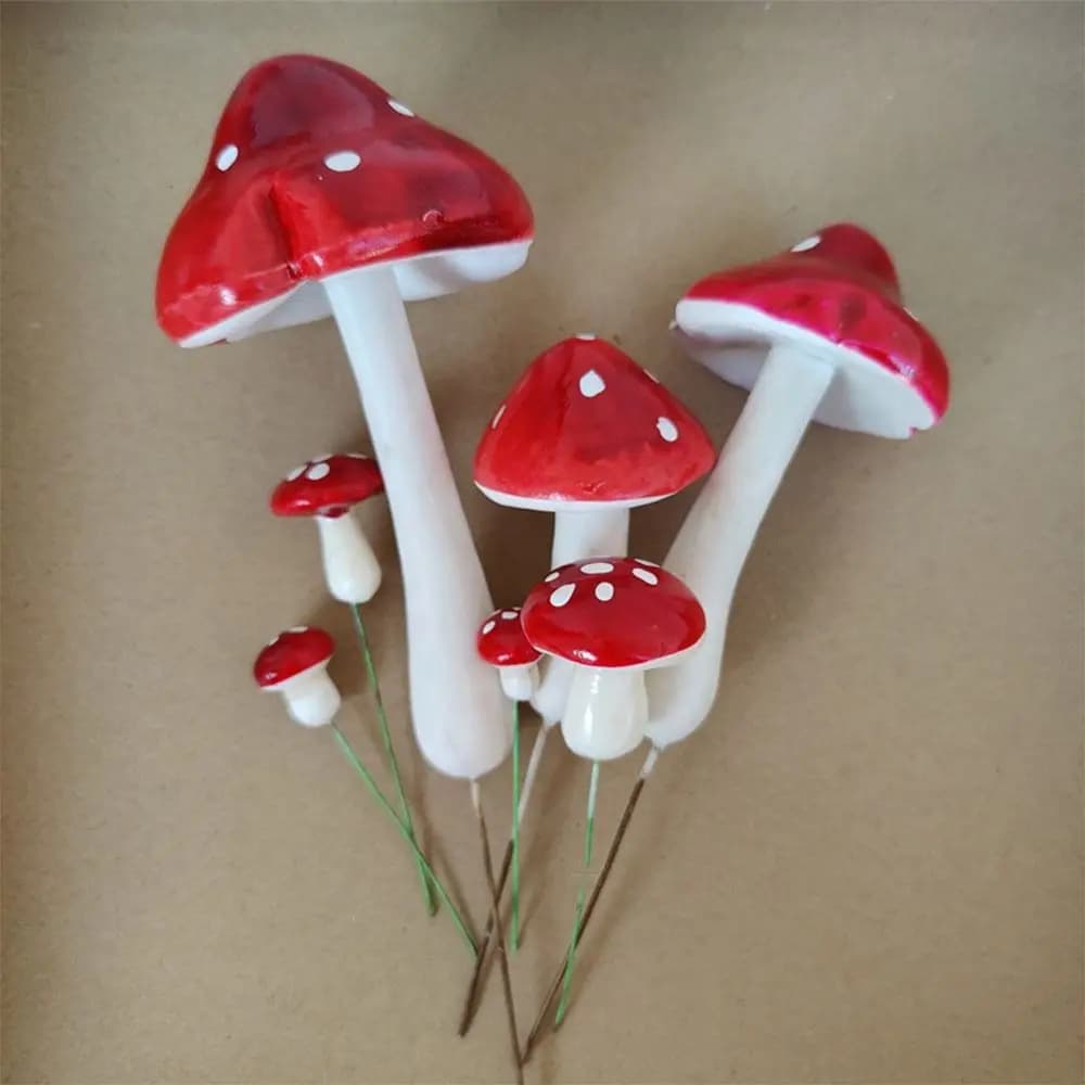 Red Simulated Mushroom Cake Topper Accessories Dessert Decor Foam Cake Insert Set DIY Baking Mushroom Cupcake Flag