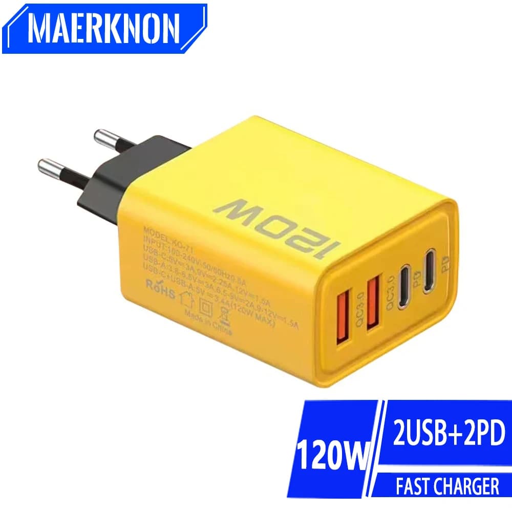 총 120W USB 충전기 4 포트 유형 C PD iPhone 용 고속 충전 전화 충전기 어댑터 Samsung Xiaomi EU/US 플러그 벽 충전기