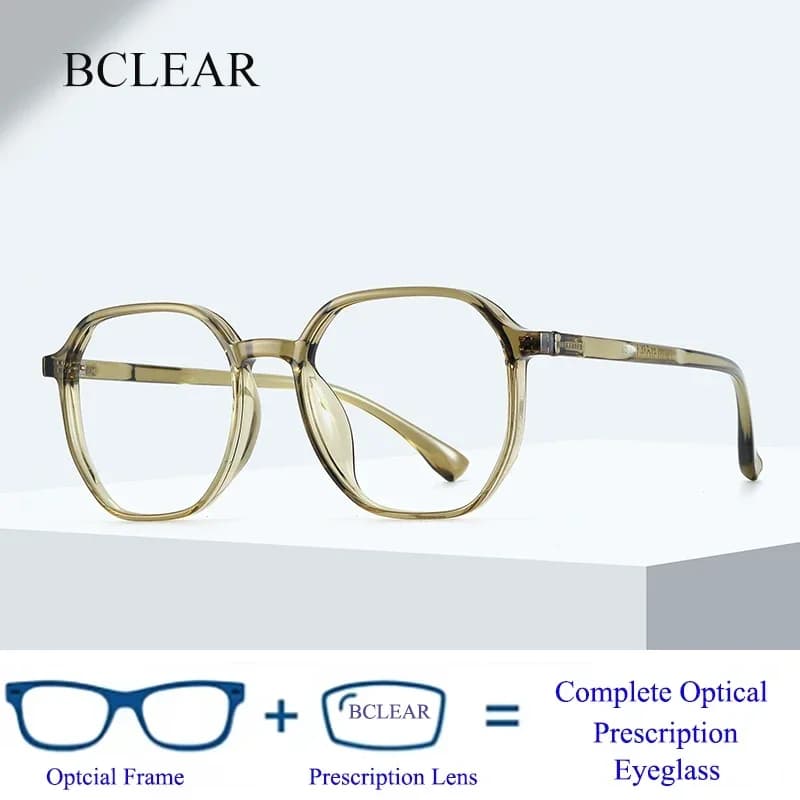 BCLEAR TR90 레트로 다각형 안경테 남녀공용 근시 노안 누진 광학 렌즈