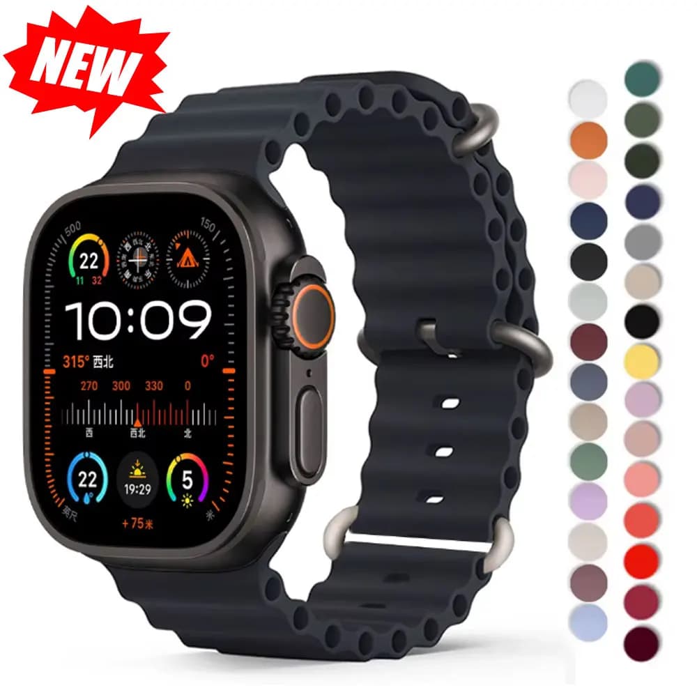 Apple Watch 오션 스트랩 실리콘 밴드 울트라2 49/45/41/44/40mm 시리즈 10~3 SE