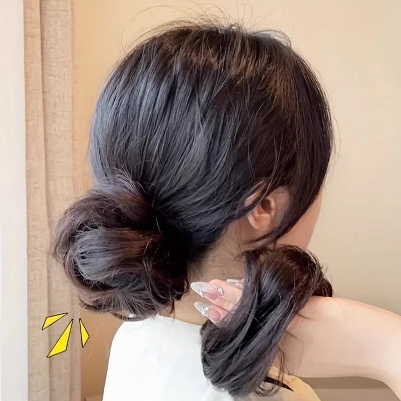 VEDES 직모 링 똥머리 헤어스타일 자연스러운 인모 착용 간편 재사용 여성용