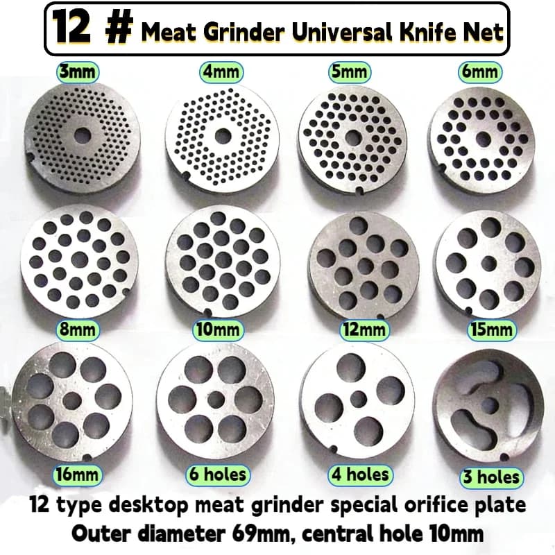 12 # Electric Meat Grinder Orifice Plate Blade Accessories, Stainless Steel Orifice Plate Grate Discharge Plate Round Knife
