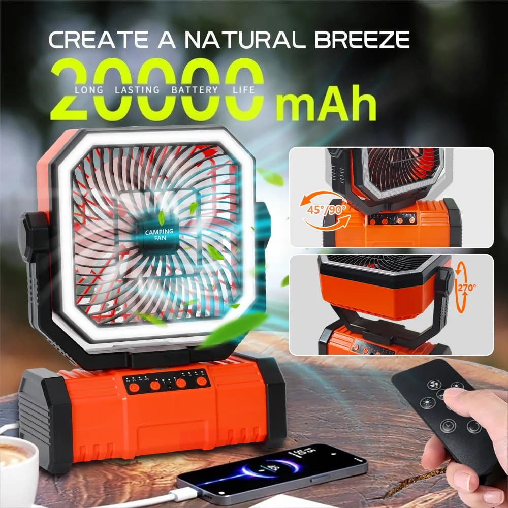 20000mAh 무선 캠핑 선풍기 LED 리모컨 4단 타이머