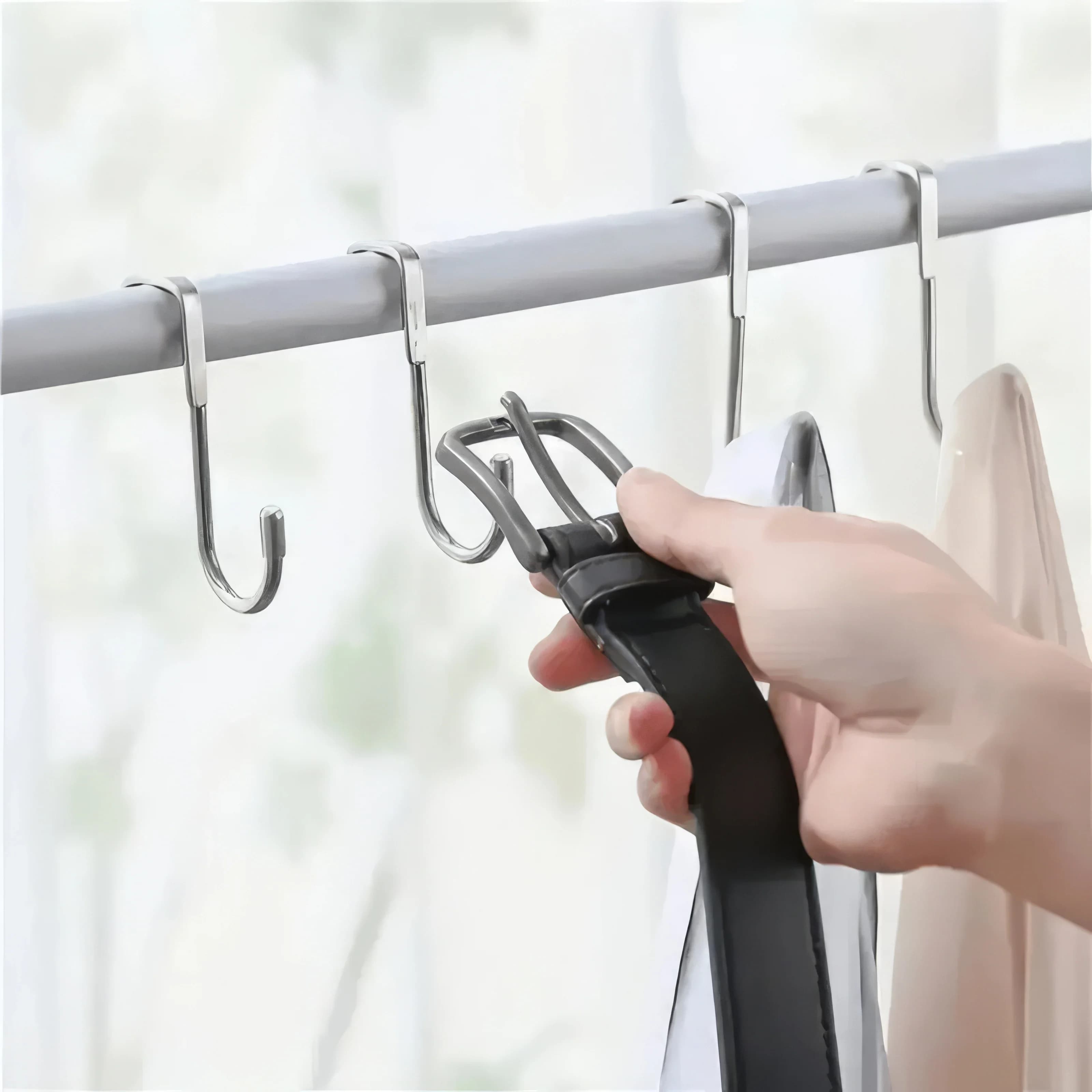 1 Metal Traceless Hook, Silver Heavy-duty Double Hook, Space Saving Door Rack, Suitable for Kitchen and Bathroom