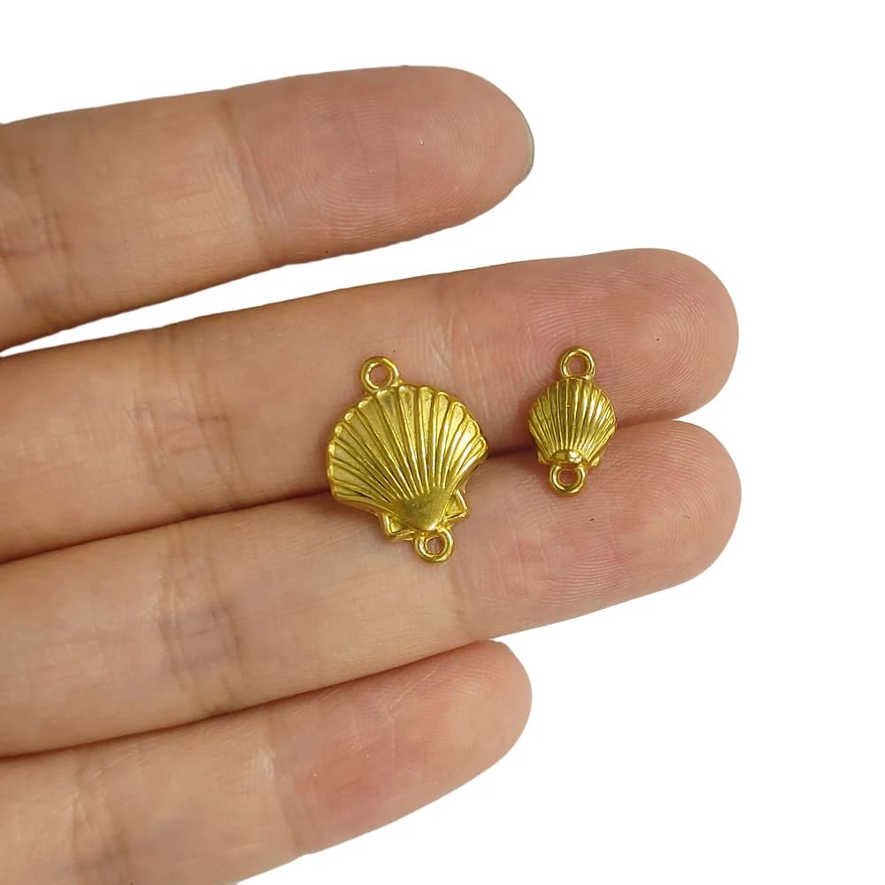 5PCS Stainless Steel Golden Shell Double-hole Pendant Is Suitable for DIY Ocean-style Bracelet, Necklace and Accessory Wholesale