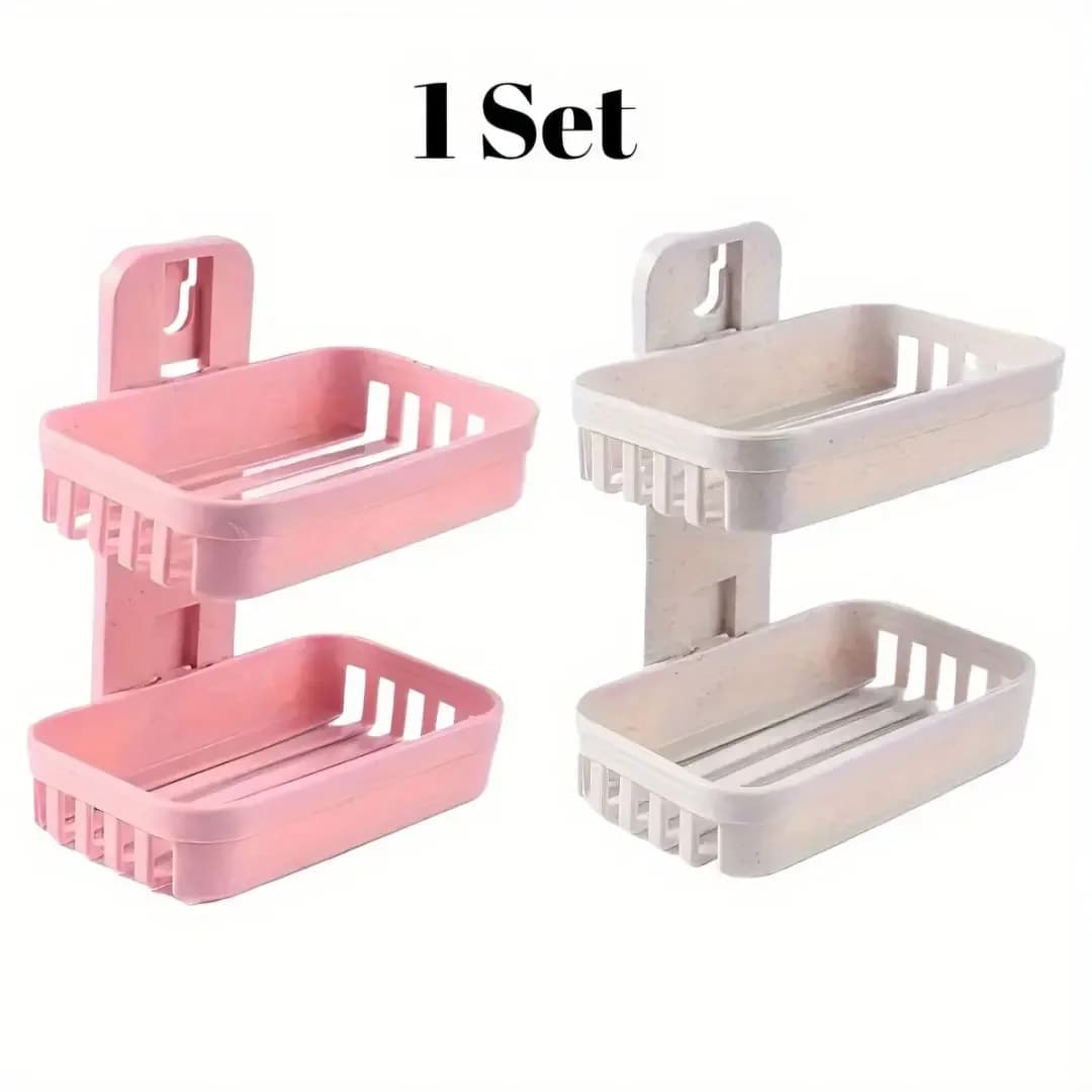 1Set Soap Holder, Strong Adhesive Double Layer Soap Dish, Removable Drill - Shower Soap Holder Shower, Bathroom, Bathtub