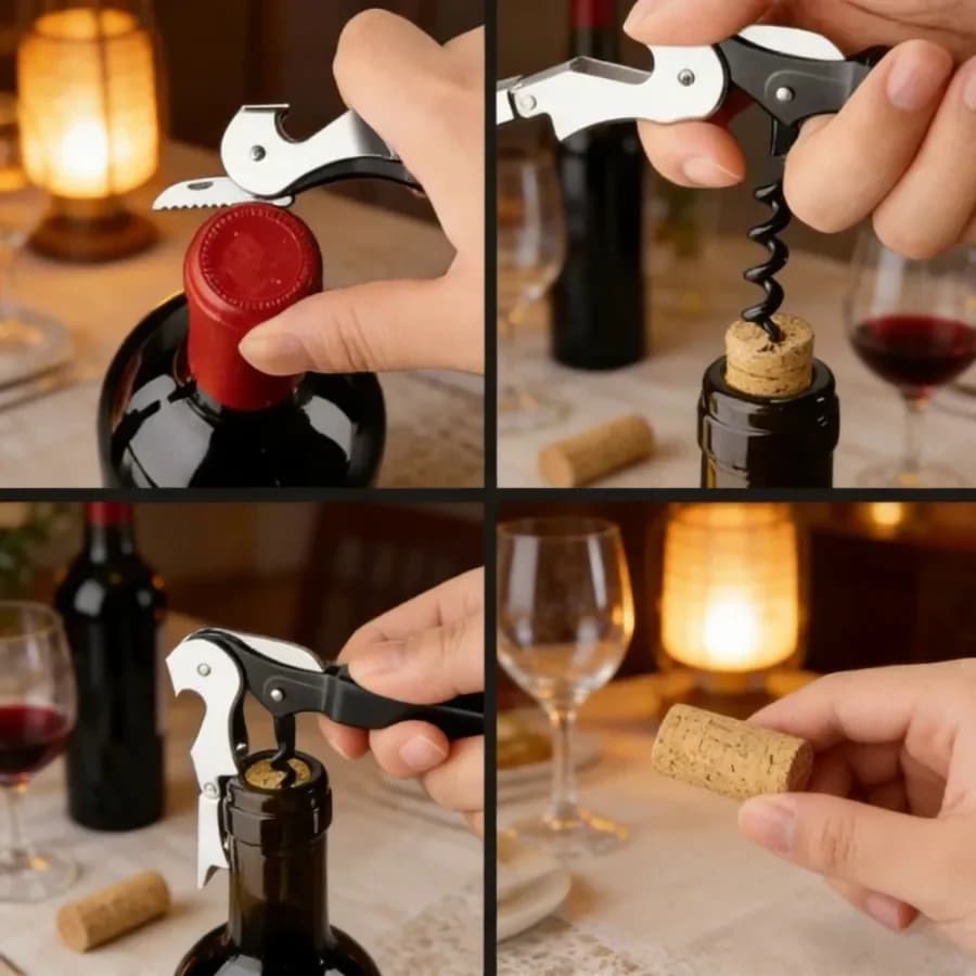 Portable Multifunctional Wine Opener, Compact Corkscrew with Bottle Cap Remover for Travel & Outdoor Use