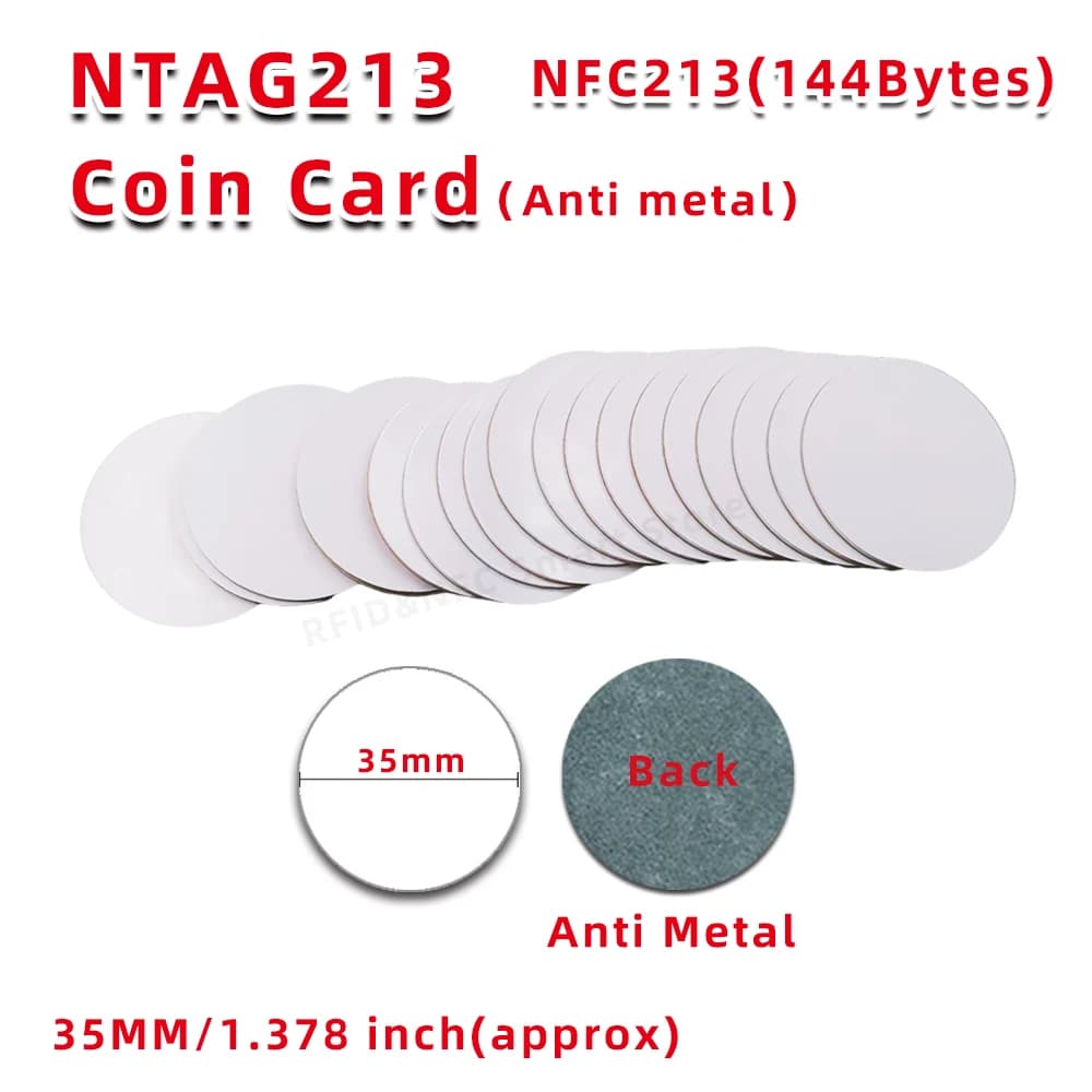 NFC 코인 카드 NTAG213 안티메탈 13.56MHz 144바이트 35mm RFID 태그