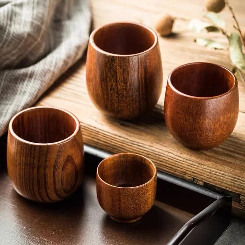 Japanese-Style Solid Wood Cups Vintage Restaurant-Style Home Wooden Water Cups Casual Wooden Cups Wooden Tableware