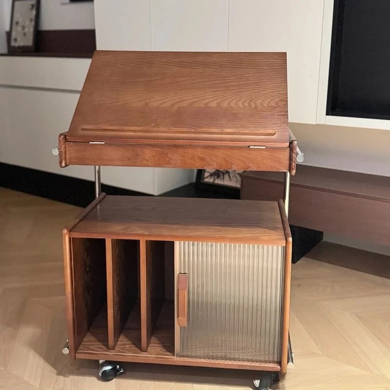 Medieval bedside table movable solid wood side cabinet, sofa side feeling medieval style living room storage cabinet