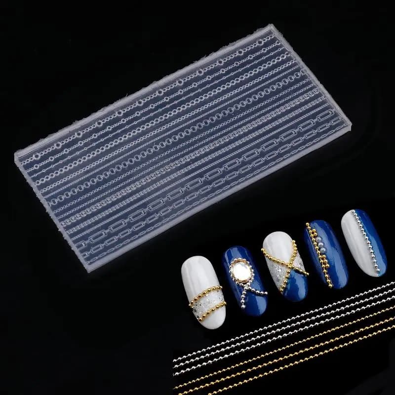 1pc 15 Mixed Sized Shaped 3D Chain Mold Soft Silicone Nail Mould DIY Transparent Manicure Carving Template For Charms Decorative