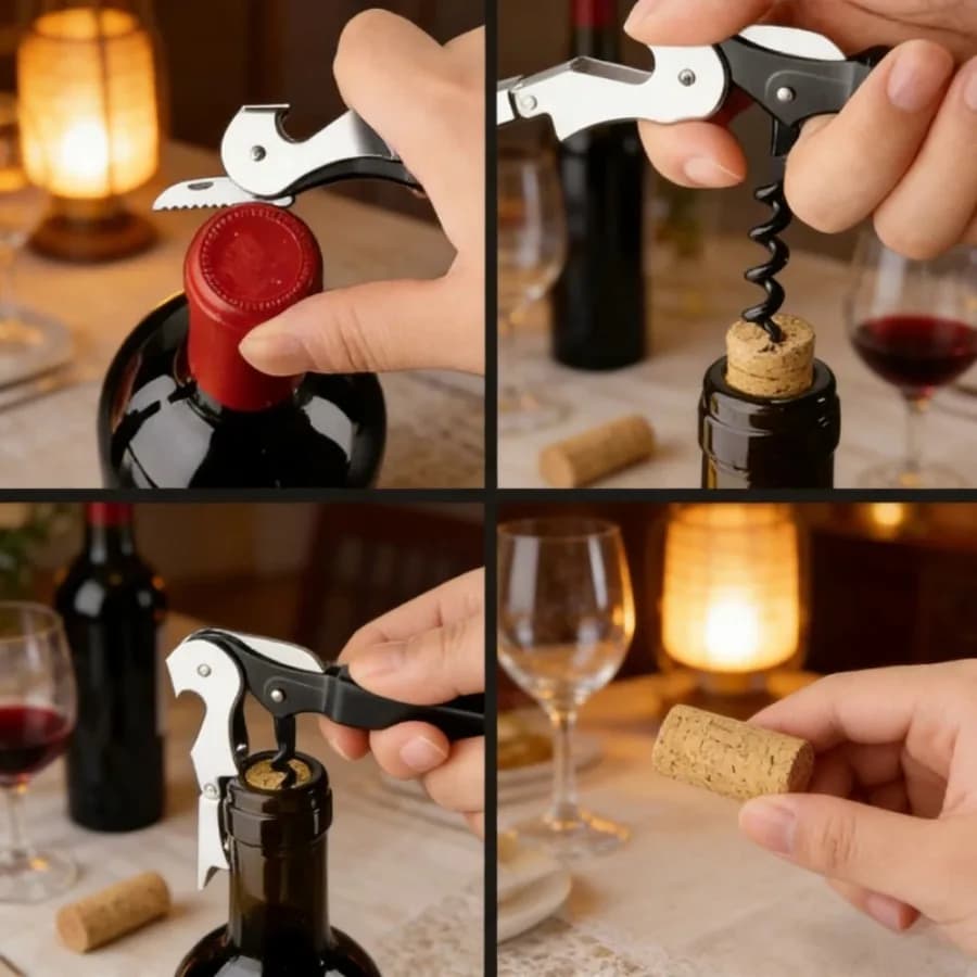 Portable Multifunctional Wine Opener, Compact Corkscrew with Bottle Cap Remover for Travel & Outdoor Use