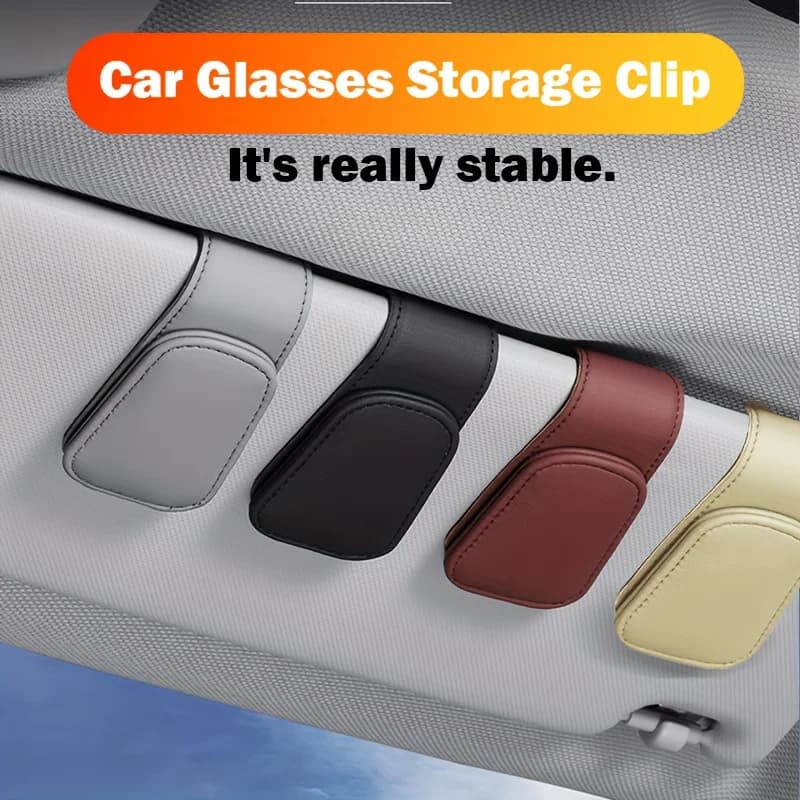 2Pcs Magnetic PU Leather Car Sun Visor Glasses Holder with Card Slot One Hand Operation for Car Interior Accessories Grey Black