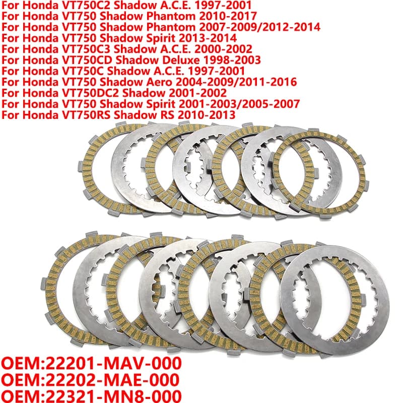 Motor Clutch Friction Disc Plate Kit For Honda VT750C2 VT750 Shadow VT750C3 VT750CD VT750C For  BENELLI  BN600GT  BN600i  BN600R