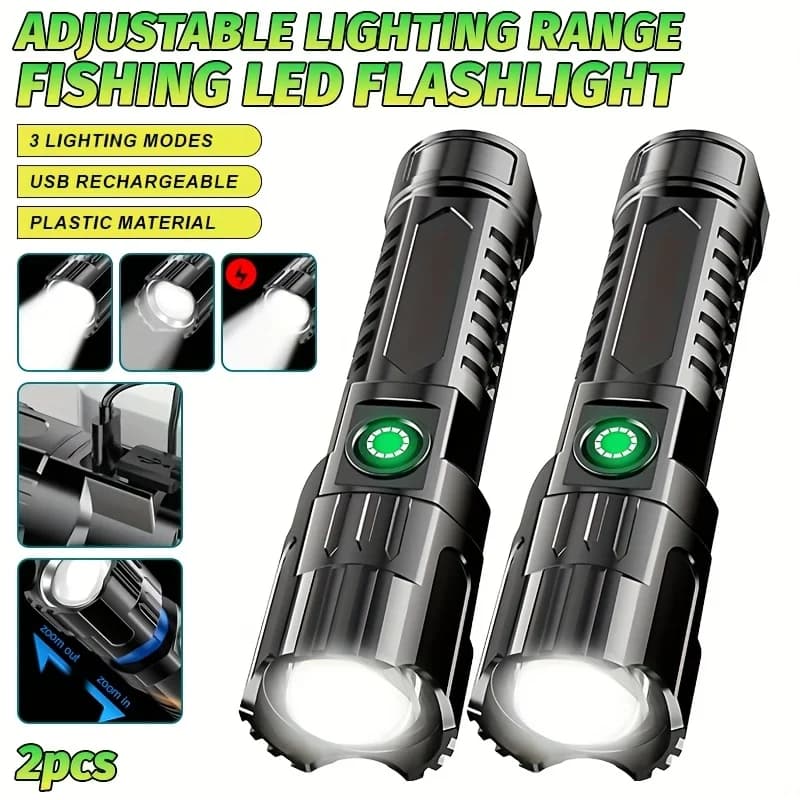 고출력 LED 손전등 USB 충전 줌 손전등 내장배터리 캠핑 하이킹 비상등