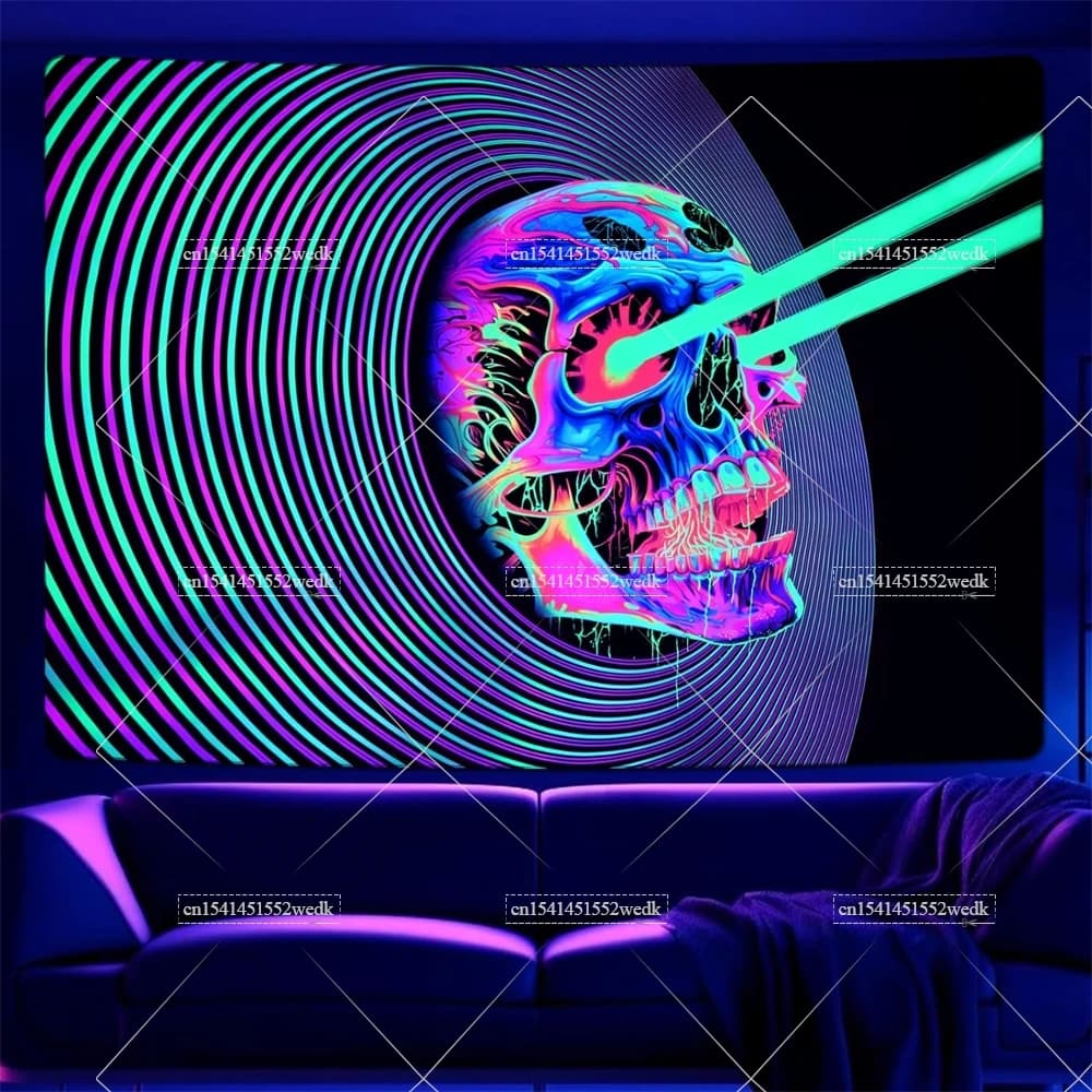 블랙라이트 3D 입체 태피스트리 해골 야광 네온 UV 터널 벽장식