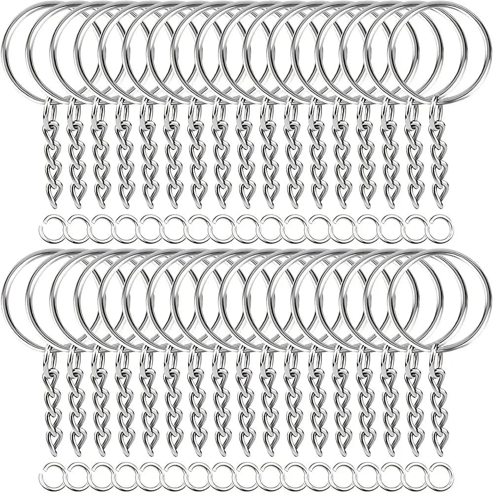 30pcs 실버 도금 금속 빈 열쇠 고리 키 체인 분할 열쇠 고리 체인 등반 버클 Carabiner 키 체인 링 액세서리
