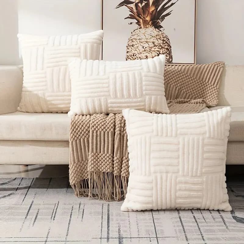 1pc Boho 가짜 모피 플러시 던지기 베개 커버, 크림 화이트, 럭셔리 SoftFluffy 장식 쿠션 커버 베개 커버 소파, 소파