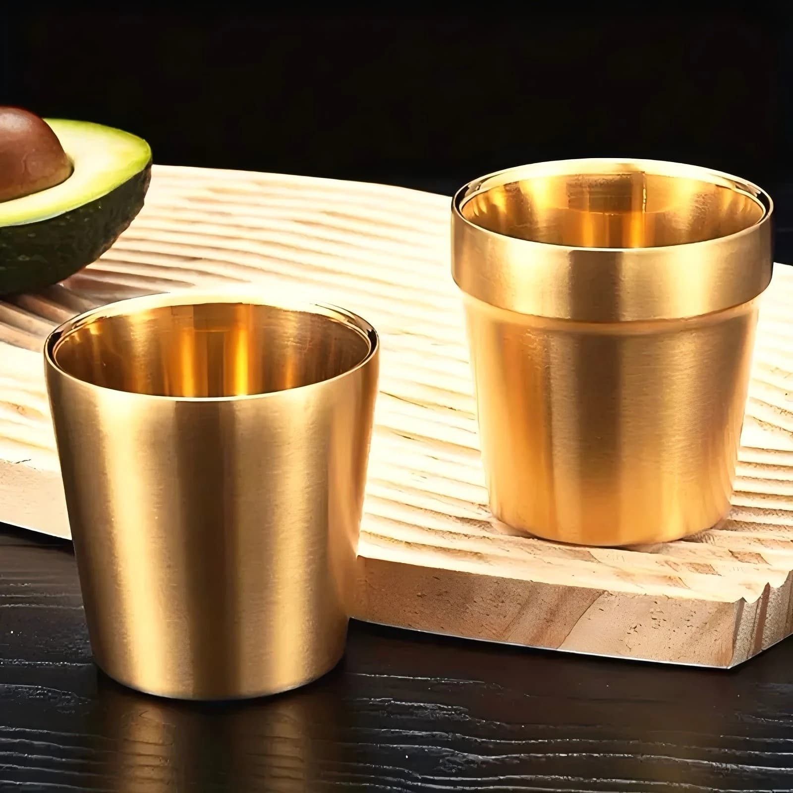 2pcs gold 304 stainless steel cups, small metal anti drop double-layer cups, for storing milk, beer, beverages, camping, parties