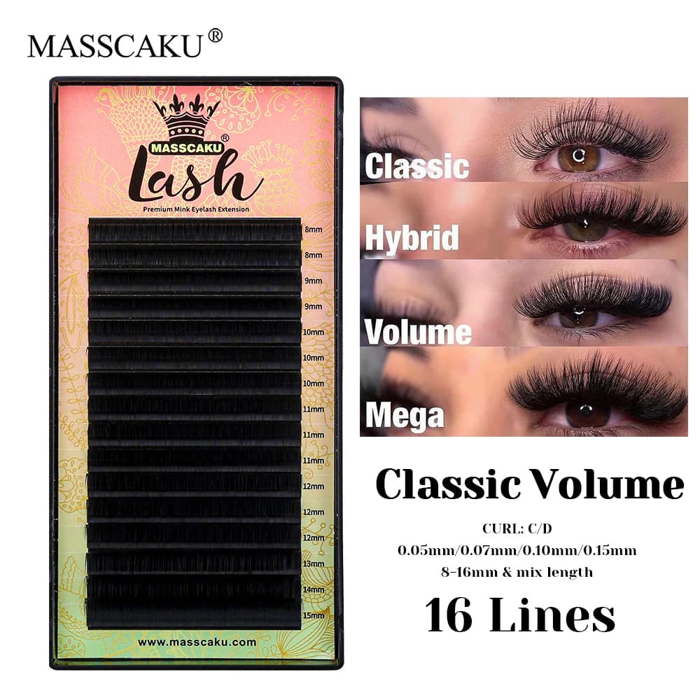 MASSCAKU C/D컬 방수 클래식 속눈썹 0.05/0.07/0.10/0.15mm 러시안 볼륨 16줄