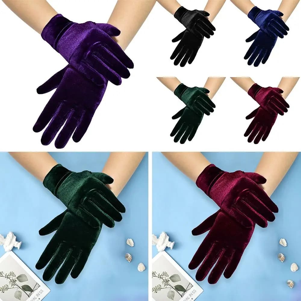 Opera Costume Autumn Winter Solid Color Warm Gloves Full Finger Velvet Full Finger Gloves Mittens
