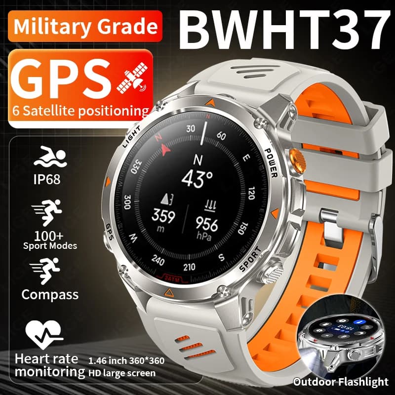 LIGE 러기드 남성 GPS 스마트워치 LED 손전등 나침반 3ATM 방수 블루투스 통화