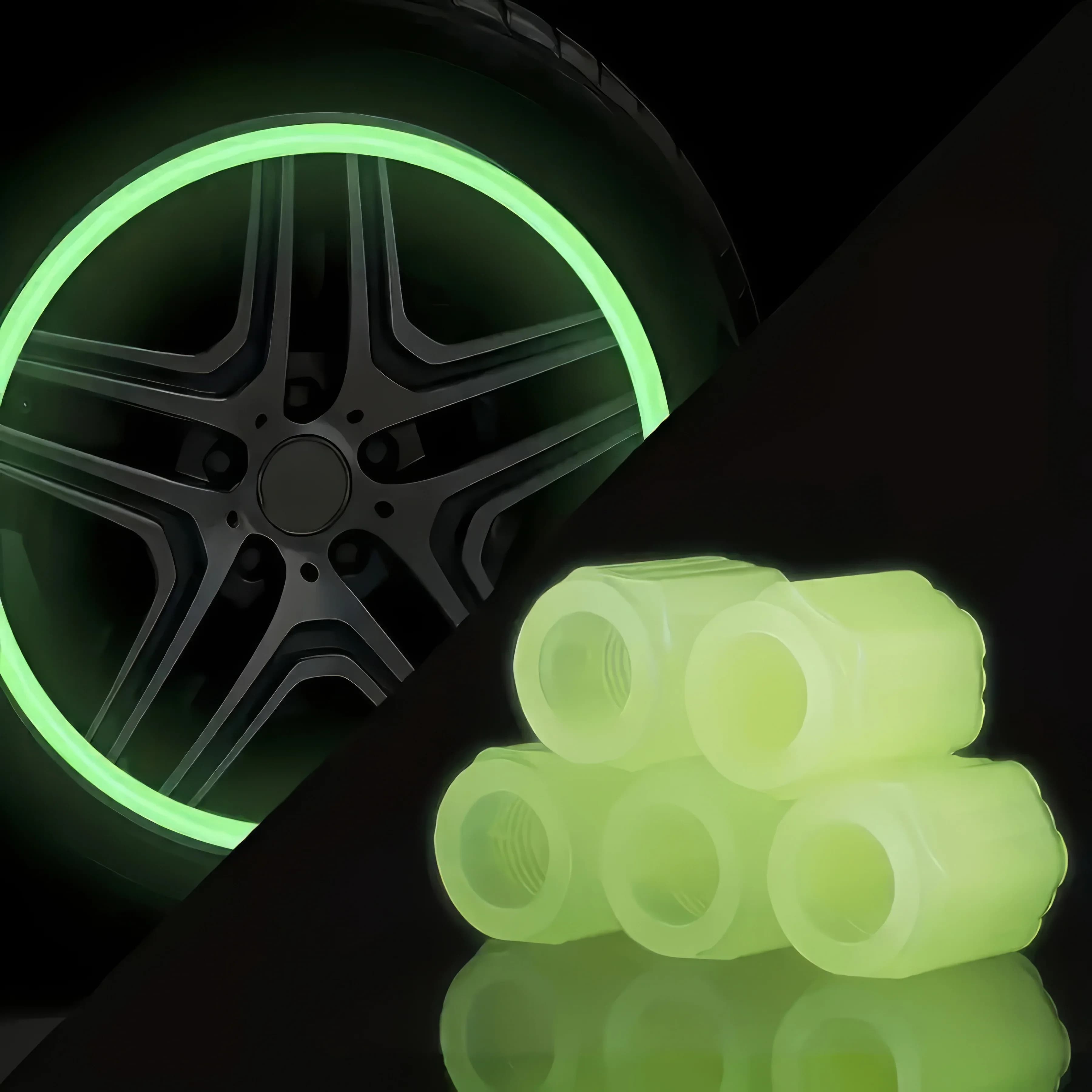 4 Green Valve Caps for Luminous Tires, Easy To Install, Suitable for Night Riding Safety and Bicycle/car Accessories