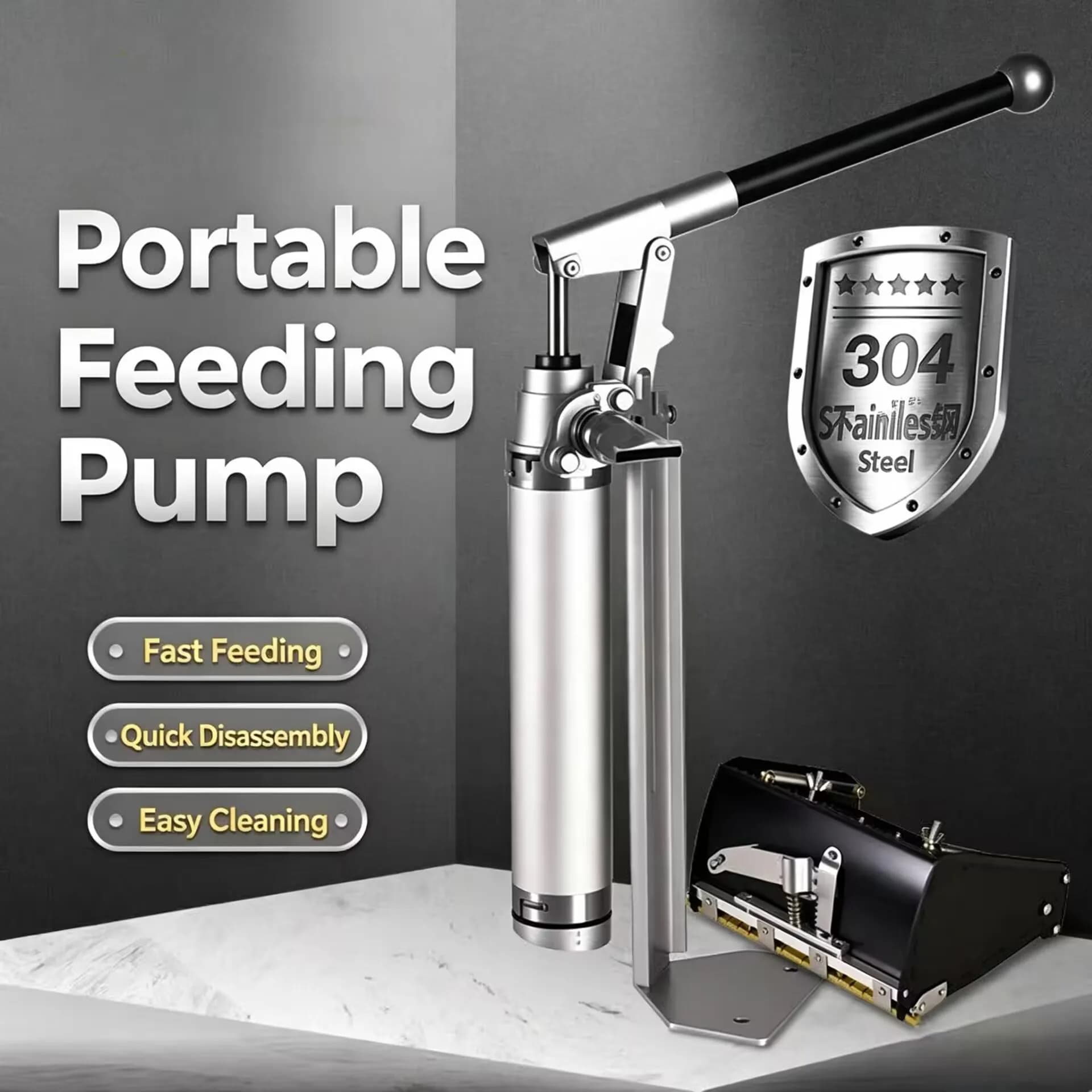 Stainless Steel Manual Feeding Pump Suction Device Portable Hand Pump for Liquid Transfer, Suitable for Indoor & Outdoor Use
