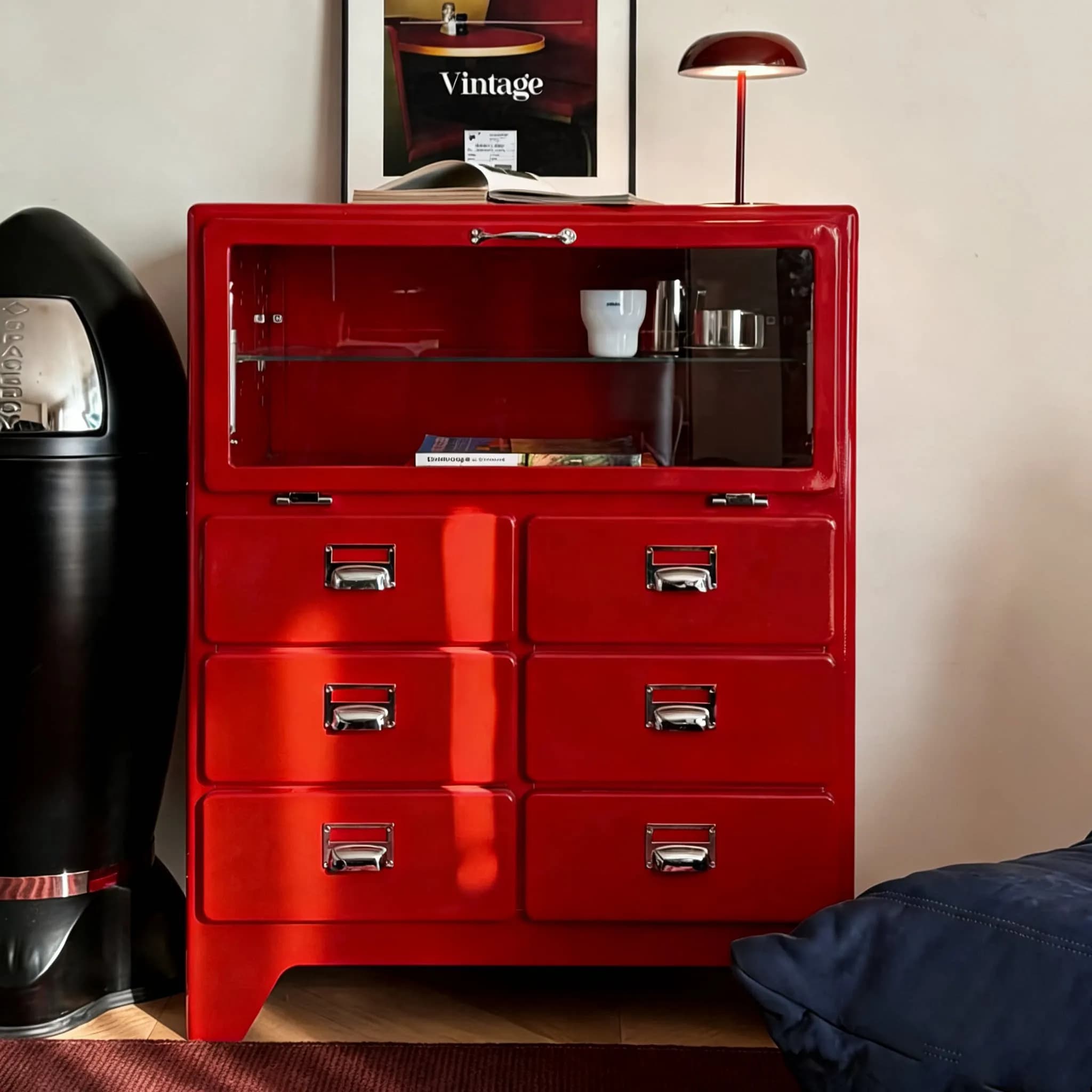 Japanese-style retro iron cabinet metal display cabinet, dining side storage cabinet