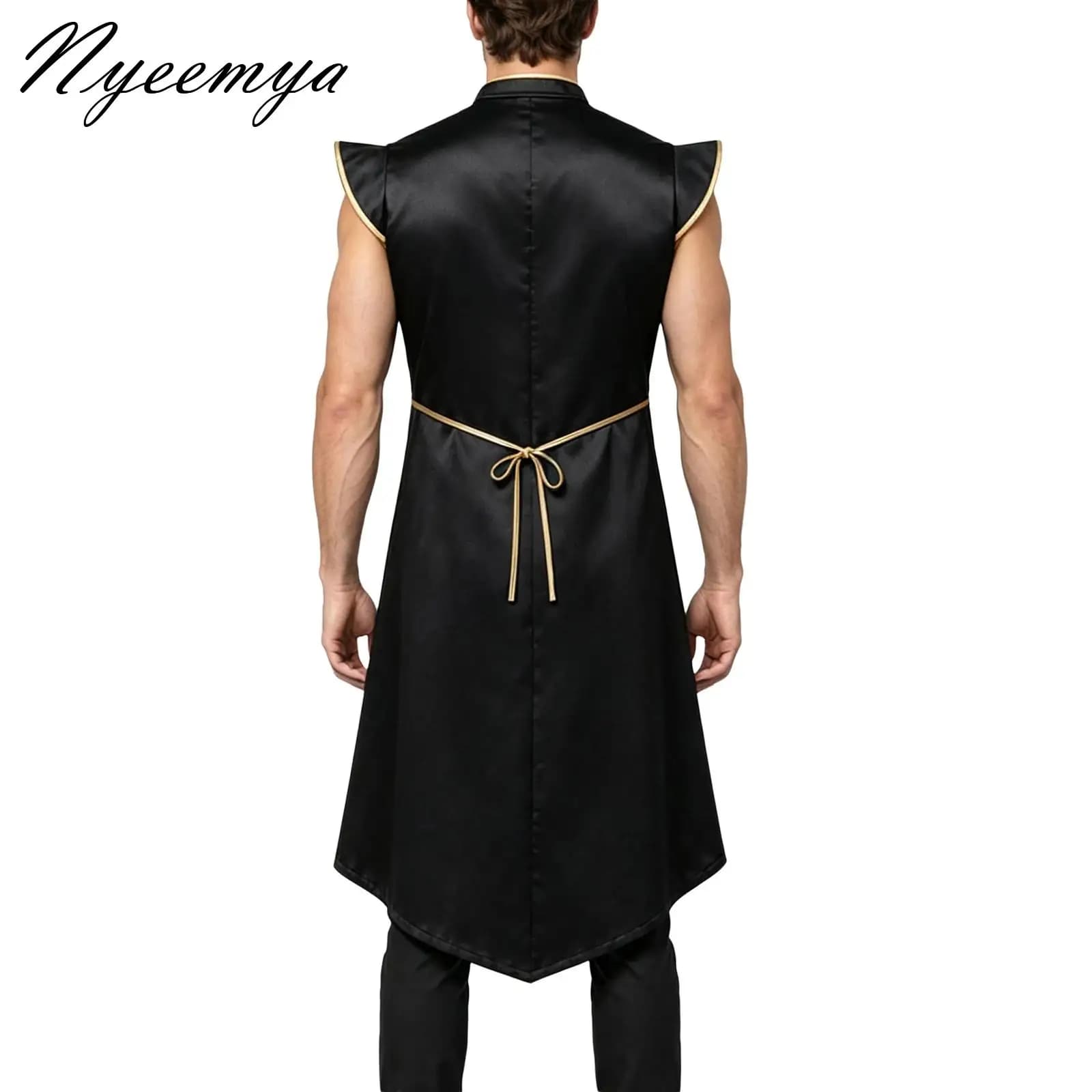 Black Color Medieval Halloween Costumes Medieval Renaissance Punk Style Men's Coat Performance Retro Gothic Long Jackets