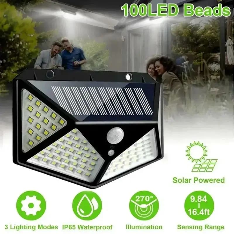 100LED 태양광 벽등 방수 PIR 모션 센서 정원 가로등 장식