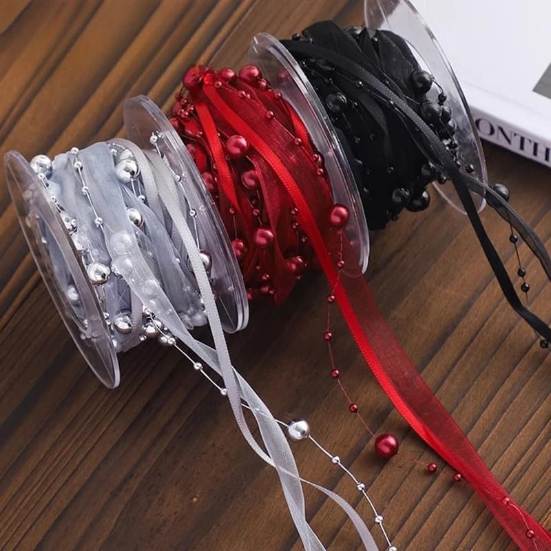 Hot Selling New Gauze Pearl Ribbon Weaving Garden Flower Packaging Beaded Headwear and Hair Accessories Handmade Materials